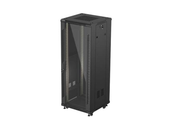 RACKOVÁ SKRIŇA 19" VOĽNE STOJACA 32U/600X600 (FLAT PACK) SO SKLENENÝMI DVERAMI ČIERNA LANBERG