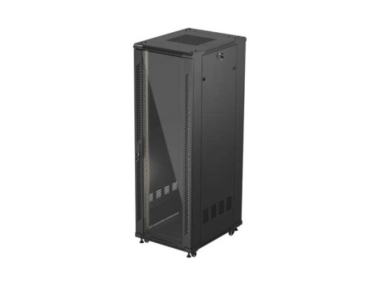 RACKOVÁ SKRIŇA 19" VOĽNE STOJACA 37U/600X800 (FLAT PACK) SO SKLENENÝMI DVERAMI ČIERNA LANBERG