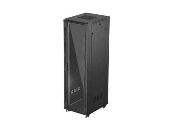 RACKOVÁ SKRIŇA 19" VOĽNE STOJACA 42U/600X800 (FLAT PACK) SO SKLENENÝMI DVERAMI ČIERNA LANBERG
