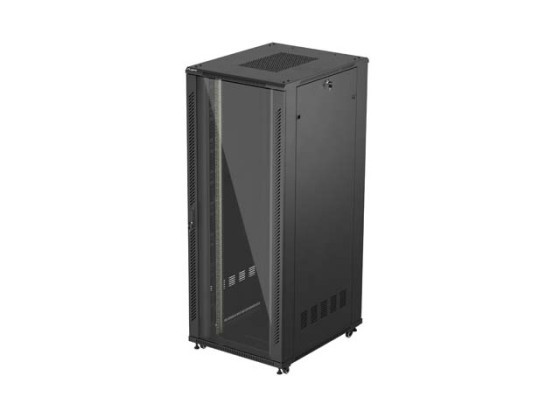RACKOVÁ SKRIŇA 19" VOĽNE STOJACA 42U/800X1000 (FLAT PACK) SO SKLENENÝMI DVERAMI ČIERNA LANBERG