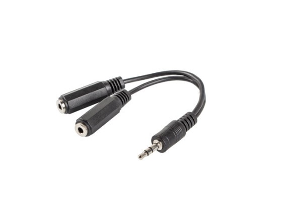 MINIJACK 3,5 MM (M) 3PIN->2X MINIJACK 3,5 MM (F) 3PIN ADAPTÉR KÁBEL 10 CM ČIERNY LANBERG