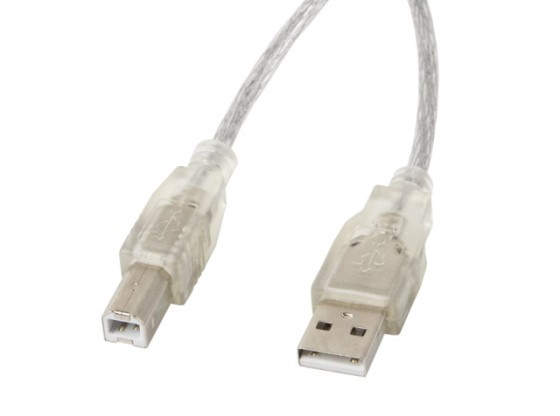 USB-A(M)-&gt;USB-B(M) 2.0 KÁBEL 3M TRANSPARENTNÝ FERITOVÝ LANBERG