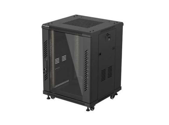 INŠTALAČNÝ STOJAN 19" 15U 600X600 ČIERNE SKLENENÉ DVERE LANBERG (PLOCHÉ BALENIE)