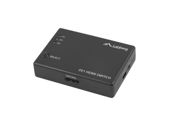 LANBERG 3X HDMI VIDEO PREPÍNAČ, ČIERNY + PORT USB-C + DIAĽKOVÉ OVLÁDANIE V2