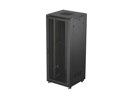 RACKOVÁ SKRIŇA 19" VOĽNE STOJACA 42U/800X800 (FLAT PACK) SO SIEŤOVANÝMI DVERAMI ČIERNA LANBERG