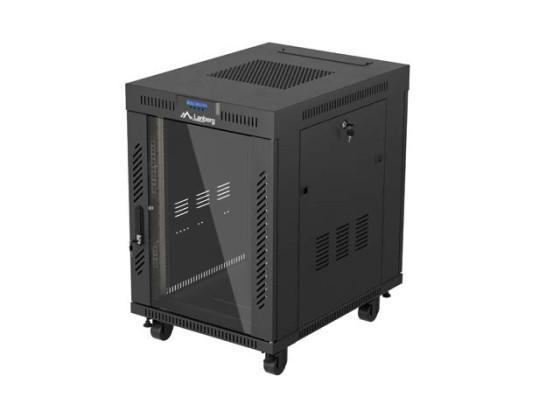 RACKOVÁ SKRIŇA 19" VOĽNE STOJACA 15U/600X800 (FLAT PACK) SO SKLENENÝMI DVERAMI LCD ČIERNA LANBERG V2