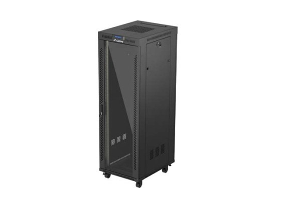 RACKOVÁ SKRIŇA 19" VOĽNE STOJACA 37U/600X800 (FLAT PACK) SO SKLENENÝMI DVERAMI LCD ČIERNA LANBERG V2