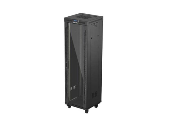 RACKOVÁ SKRIŇA 19" VOĽNE STOJACA 42U/600X600 (FLAT PACK) SO SKLENENÝMI DVERAMI LCD ČIERNA LANBERG V2