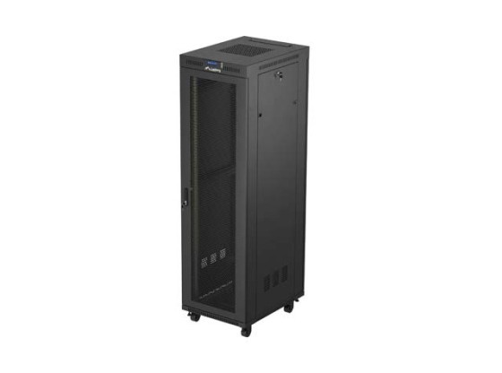 RACKOVÁ SKRIŇA 19" VOĽNE STOJACA 42U/600X800 (FLAT PACK) SO SIEŤOVANÝMI DVERAMI LCD ČIERNA LANBERG V2
