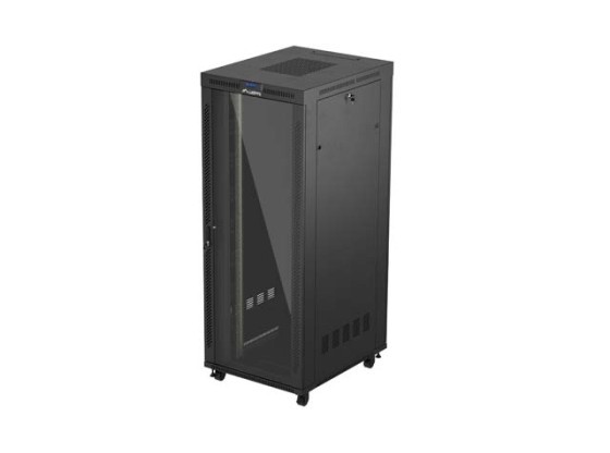 RACKOVÁ SKRIŇA 19" VOĽNE STOJACA 42U/800X1000 (FLAT PACK) SO SKLENENÝMI DVERAMI LCD ČIERNA LANBERG V2
