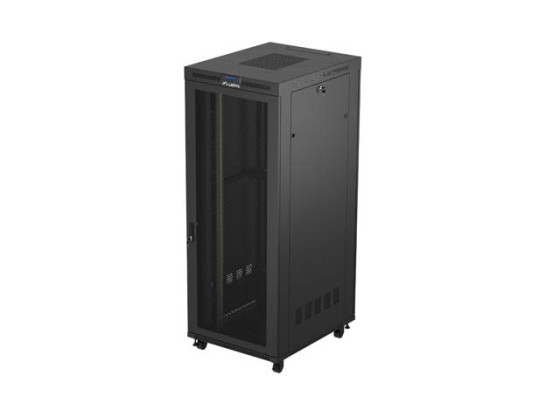 RACKOVÁ SKRIŇA 19" VOĽNE STOJACA 42U/800X1000 (FLAT PACK) SO SIEŤOVANÝMI DVERAMI LCD ČIERNA LANBERG V2