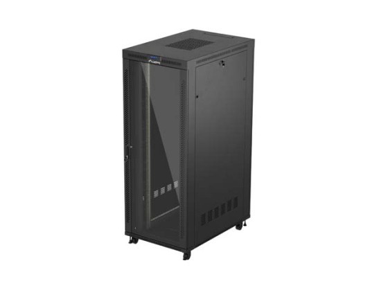 RACKOVÁ SKRIŇA 19" VOĽNE STOJACA 42U/800X1200 (FLAT PACK) SO SKLENENÝMI DVERAMI LCD ČIERNA LANBERG V2