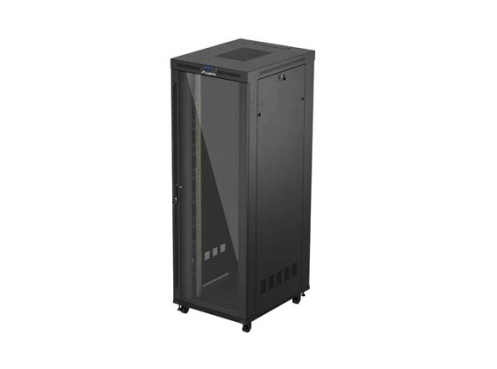 RACKOVÁ SKRIŇA 19" VOĽNE STOJACA 47U/800X1000 (FLAT PACK) SO SKLENENÝMI DVERAMI LCD ČIERNA LANBERG V2