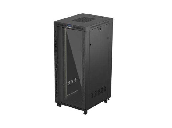 RACKOVÁ SKRIŇA 19" VOĽNE STOJACA 37U/800X1000 (FLAT PACK) SO SKLENENÝMI DVERAMI LCD ČIERNA LANBERG V2