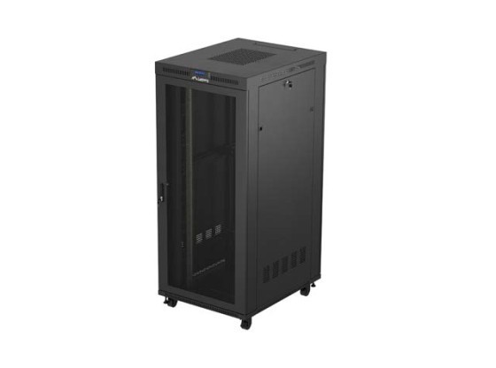 RACKOVÁ SKRIŇA 19" VOĽNE STOJACA 37U/800X1000 (FLAT PACK) ČIERNA SO SKLENENÝMI DVERAMI LCD LANBERG V2
