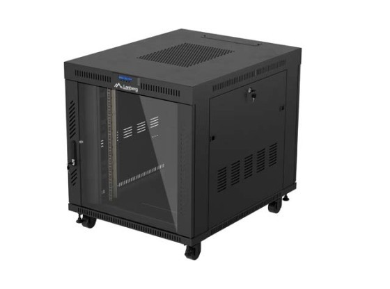RACKOVÁ SKRIŇA 19" VOĽNE STOJACA 15U/800X1000 (FLAT PACK) SO SKLENENÝMI DVERAMI LCD ČIERNA LANBERG V2