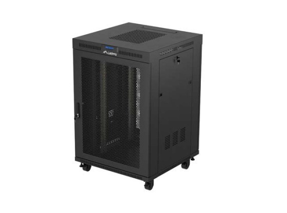 RACKOVÁ SKRIŇA 19" VOĽNE STOJACA 22U/800X800 (FLAT PACK) ČIERNA SO SKLENENÝMI DVERAMI LCD LANBERG V2