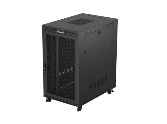 RACKOVÁ SKRIŇA 19" VOĽNE STOJACA 27U/800X1200 (FLAT PACK) SO SIEŤOVANÝMI DVERAMI LCD ČIERNA LANBERG