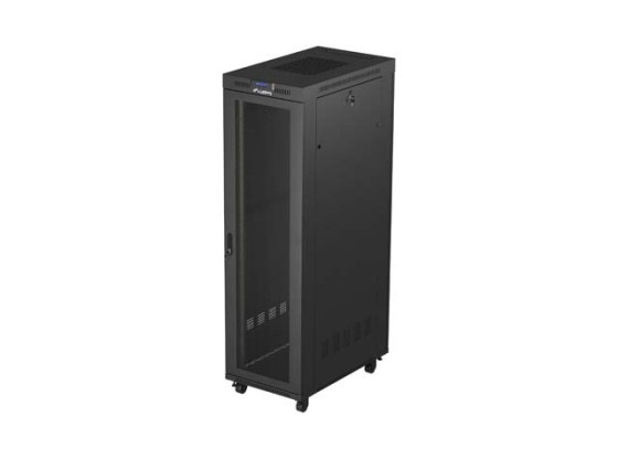 RACKOVÁ SKRIŇA 19" VOĽNE STOJACA 42U/600X1000 (FLAT PACK) SO SIEŤOVANÝMI DVERAMI LCD ČIERNA LANBERG V2