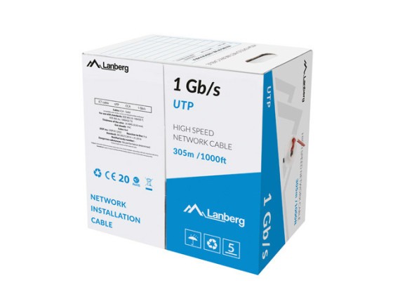 LAN KÁBEL 1GB/S 305M PEVNÝ CCA ČERVENÝ LANBERG