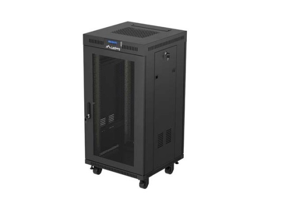 RACKOVÁ SKRIŇA 19" VOĽNE STOJACA 22U/600X600 (FLAT PACK) SO SIEŤOVANÝMI DVERAMI LCD ČIERNA LANBERG V2