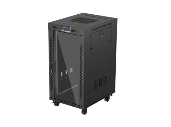 INŠTALAČNÝ RACK 19" 22U 600X800 ČIERNY LANBERG SKLENENÉ DVERE (FLAT PACK) V2