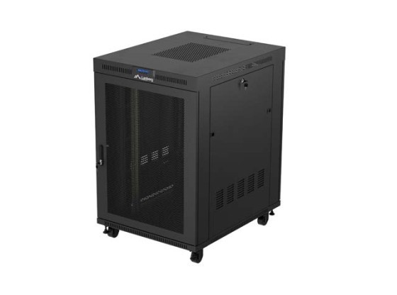 RACKOVÁ SKRIŇA 19" VOĽNE STOJACA 22U/800X1000 (FLAT PACK) SO SIEŤOVANÝMI DVERAMI LCD ČIERNA LANBERG V2