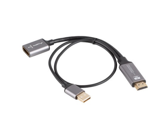 HDMI(M)->DISPLAYPORT(F) 4K ADAPTÉR NA KÁBLI 20CM STRIEBORNÝ LANBERG