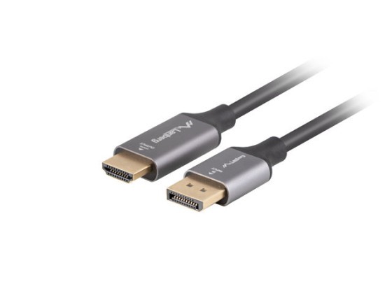 KÁBEL DISPLAYPORT(M) ->HDMI(M) 1M 4K ČIERNY/STRIEBORNÝ LANBERG