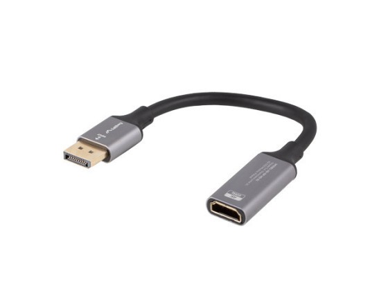 DISPLAYPORT(M)->HDMI(F) 4K ADAPTÉR NA KÁBLI 20CM STRIEBORNÝ LANBERG
