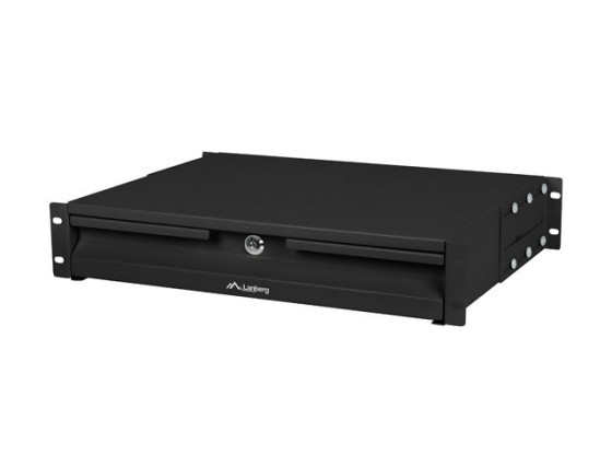 ZÁSUVKA PRE 19" 2U 360MM SKRINKY ČIERNA LANBERG (2U/483X360MM NOSNOSŤ DO 90KG, 4-BODOVÁ MONTÁŽ)