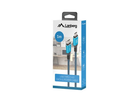 Kábel USB-C M/M USB4, 1 m, 240 W, 8K, 60 Hz, čierny a modrý, balenie LANBERG