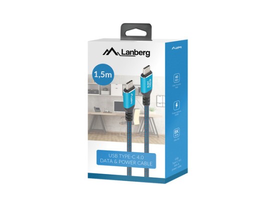 Kábel USB-C M/M USB4, 1,5 m, 240 W, 8K, 60 Hz, čierny a modrý, balenie LANBERG