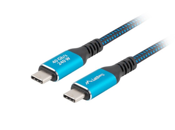 KÁBEL USB-C M/M USB4 2M 240W 8K 60HZ ČIERNO-MODRÝ LANBERG