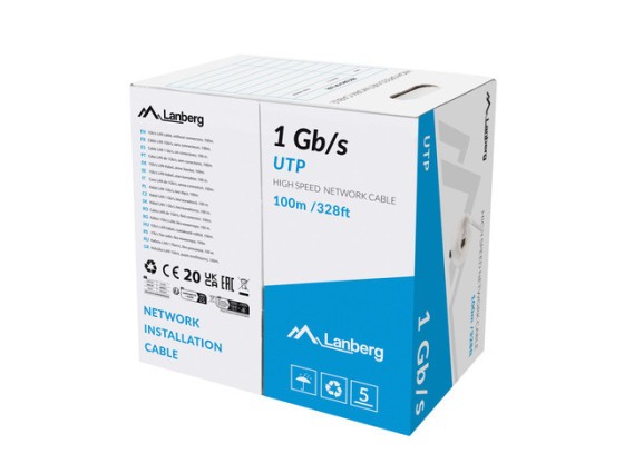 LAN UTP KÁBEL 1GB/S 100M DRÔT CCA ŠEDÝ LANBERG