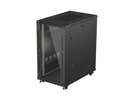 INŠTALAČNÝ STOJAN 19" 22U 600X1000 ČIERNY LANBERG SKLENENÉ DVERE (PLOCHÉ BALENIE)