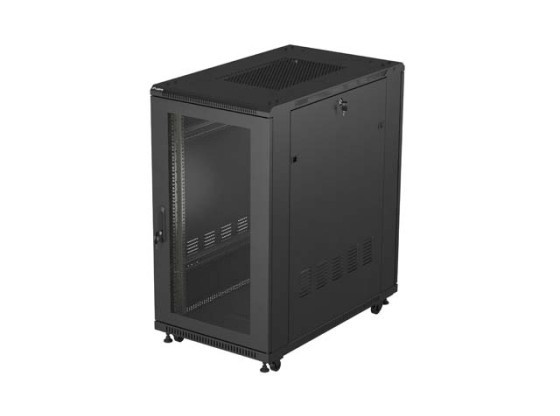 INŠTALAČNÝ STOJAN 19" 22U 600X1000 ČIERNE PERFOROVANÉ DVERE LANBERG (PLOCHÉ BALENIE)