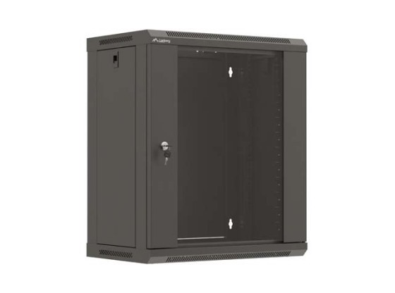 INŠTALAČNÝ RACK 19" 12U 540X350 ČIERNE SKLENENÉ DVERE LANBERG (PLOCHÉ BALENIE)