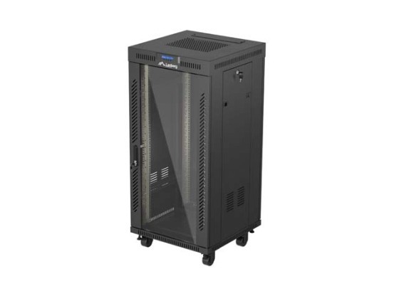INŠTALAČNÝ STOJAN 19" 24U 600X600 ČIERNE SKLENENÉ DVERE LCD LANBERG (FLAT PACK) V2