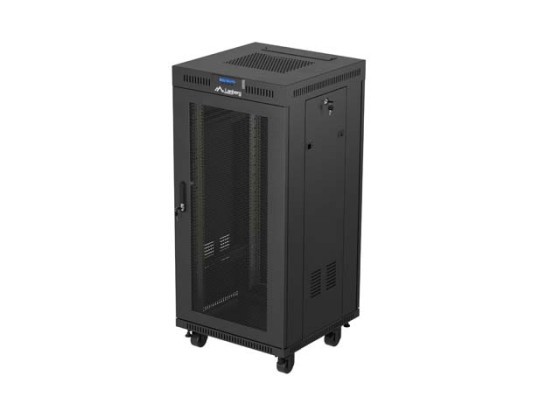 RACKOVÁ INŠTALAČNÁ SKRIŇA 19" 24U 600X600 ČIERNA S PERFOROVANÝMI DVERAMI LANBERG (FLAT PACK) V2