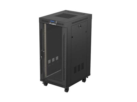 INŠTALAČNÝ STOJAN 19" 24U 600X800 ČIERNE SKLENENÉ DVERE LCD LANBERG (FLAT PACK) V2