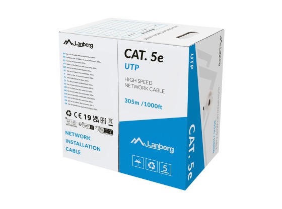 LAN KÁBEL CAT.5E UTP 305M PEVNÝ CU LSZH SIVÝ CPR + FLUKE PASS LANBERG