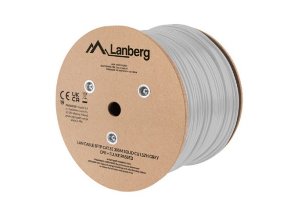 LAN KÁBEL CAT.5E SFTP 305M PEVNÝ CU LSZH SIVÝ CPR + FLUKE PASS LANBERG
