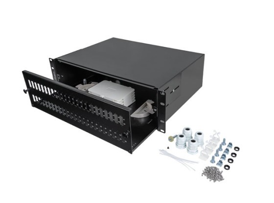 19" 3U optický rozbočovač LANBERG na montáž do racku, 48xSC duplex / 48xLC quad, čierny + príslušenstvo
