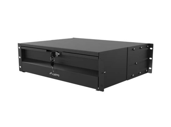 19" zásuvka 3U/483 × 360 mm, maximálna nosnosť až 90 kg, 4-bodové upevnenie, čierna, LANBERG