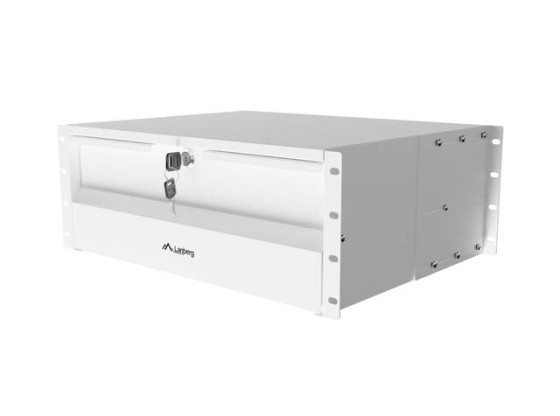 19" zásuvka 4U/483 × 360 mm, maximálna nosnosť až 90 kg, 4-bodové upevnenie, sivá, LANBERG