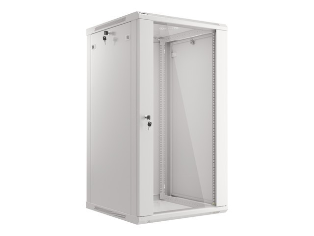19" RACKOVÁ SKRIŇA NA STENU 22U/600X600 (FLAT PACK) SO SKLENENÝMI DVERAMI SIVÁ LANBERG V2
