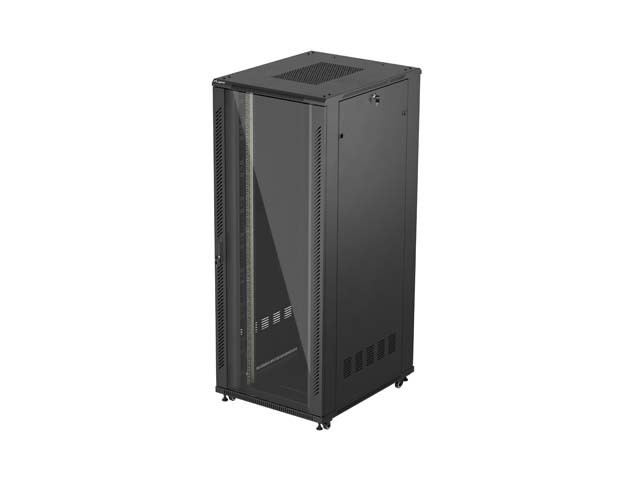 RACKOVÁ SKRIŇA 19" VOĽNE STOJACA 42U/800X1000 (FLAT PACK) SO SKLENENÝMI DVERAMI ČIERNA LANBERG
