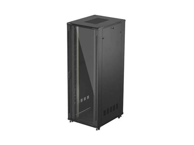 RACKOVÁ SKRIŇA 19" VOĽNE STOJACA 47U/800X1000 (FLAT PACK) SO SKLENENÝMI DVERAMI ČIERNA LANBERG