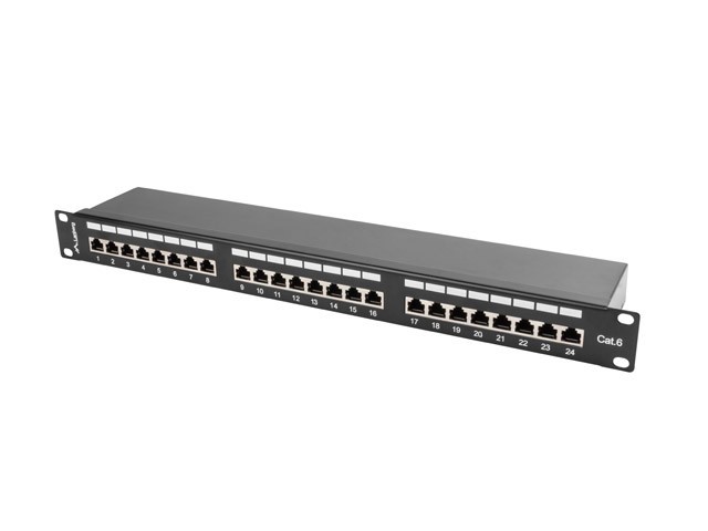 PATCH PANEL 24 PORTOV 1U 19" CAT.6 FTP TIENENÝ ČIERNY LANBERG